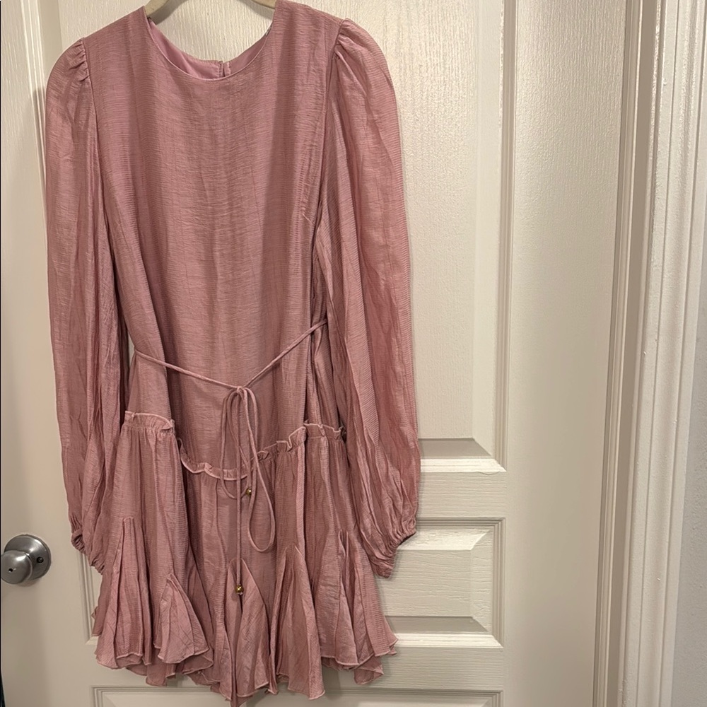Pink Long Sleeve Dress with Tie Waist